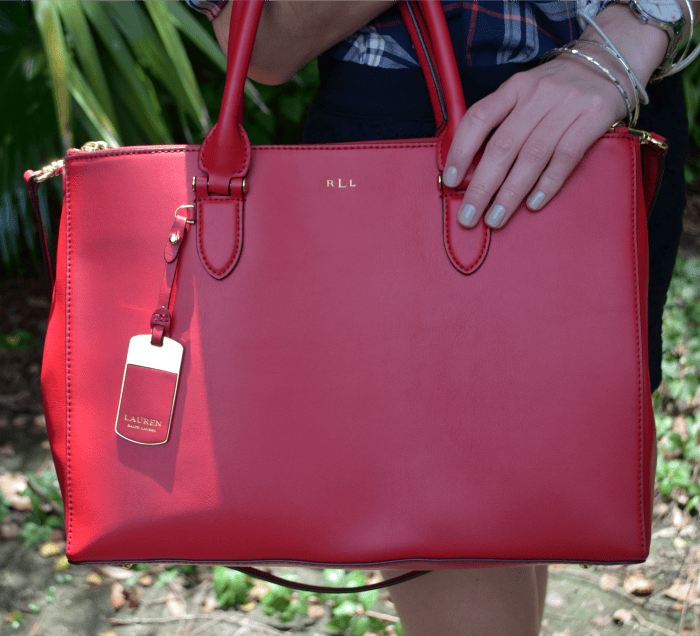 The most stunning red Ralph Lauren Newbury bag! Prep, J. Crew, Fashion, Style, Plaid, Fall, OOTD, Ralph Lauren, bag