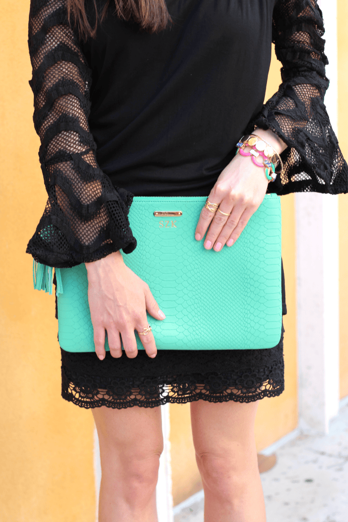 This monogrammed island green Uber Clutch is everything. Cinco de Mayo, Fashion, Walk Trendy, GiGi New York, BaubleBar