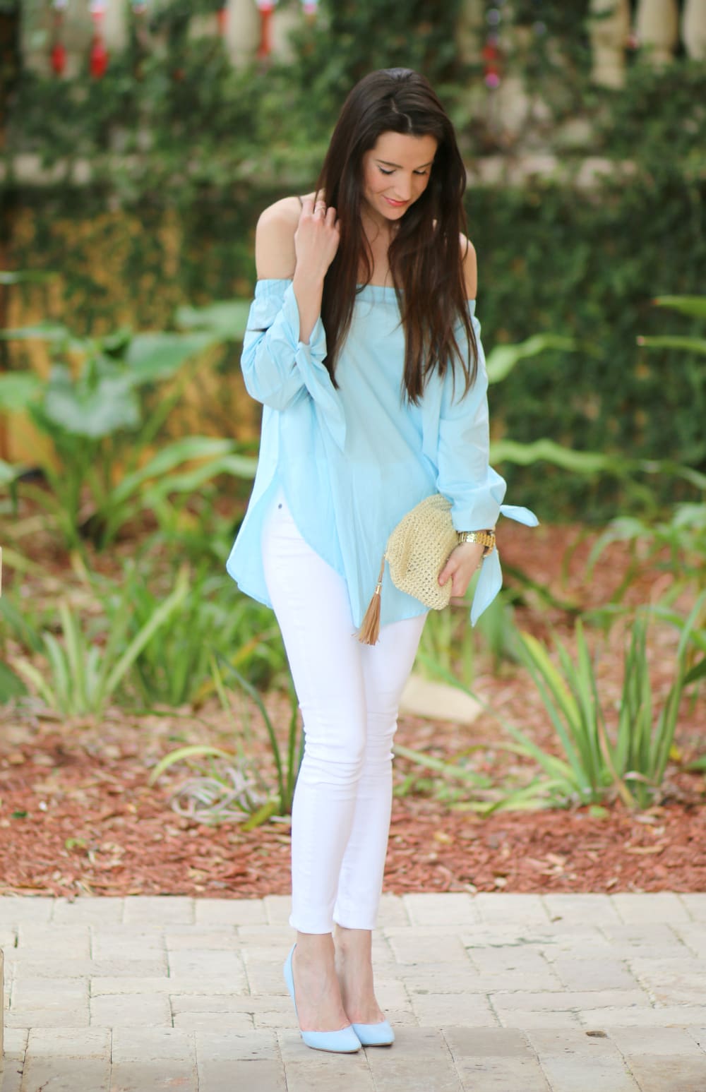 off the shoulder blouse, Blue Off the Shoulder Top, Off the Shoulder Top, Blue SheInside Blouse, Cute Spring Outfit, Stephanie Ziajka, diary of a Debutante