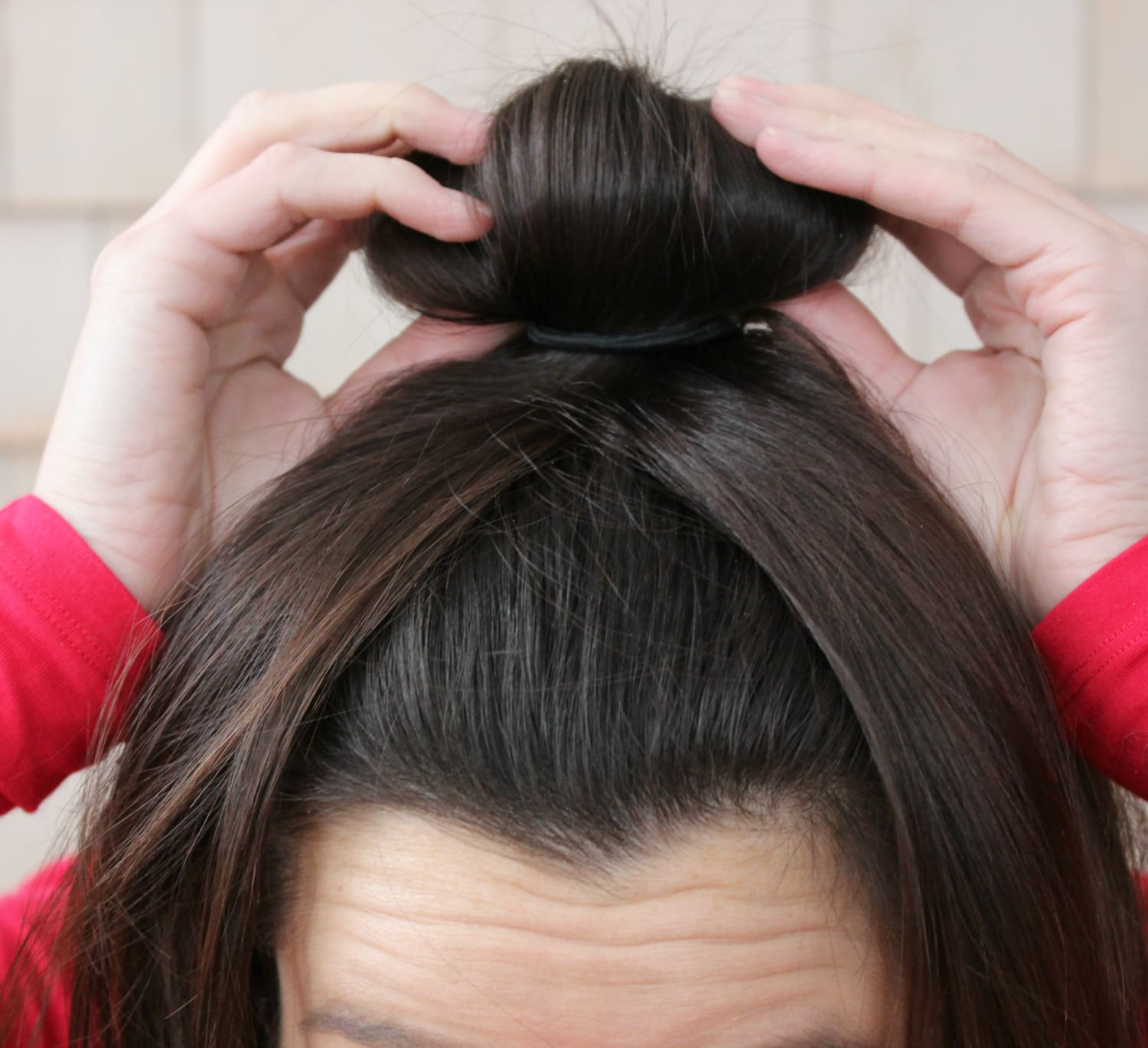 Easy sleek high sock bun tutorial with a 1907 by Fromm Glosser Paddle Brush