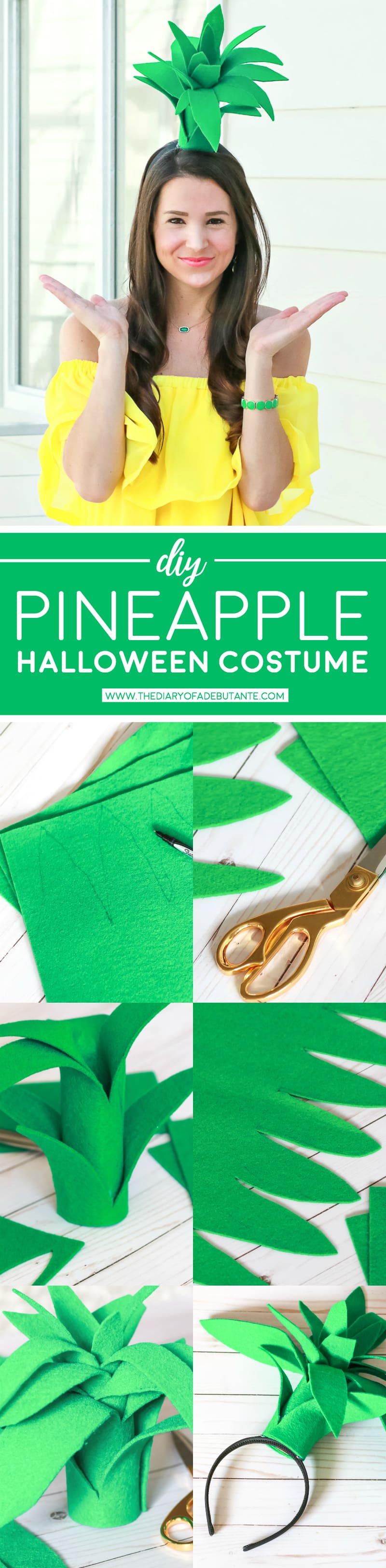 Super simple $3 pineapple Halloween costume idea | Easy DIY Halloween costume | DIY Pineapple Topper | DIY Pineapple Costume by fashion blogger Stephanie Ziajka from Diary of a Debutante