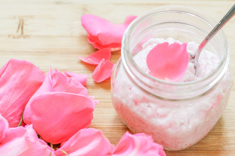 DIY rose sugar scrub recipe made with white sugar, coconut oil, rose essential oil, and fresh rose petals by southern blogger Stephanie Ziajka from Diary of a Debutante, DIY sugar scrub recipe, diy sugar body scrub, diy sugar scrub gift, best diy sugar scrub DIY rose sugar scrub recipe made with white sugar, coconut oil, rose essential oil, and fresh rose petals by southern blogger Stephanie Ziajka from Diary of a Debutante, DIY sugar scrub recipe, diy sugar body scrub, diy sugar scrub gift, best diy sugar scrub