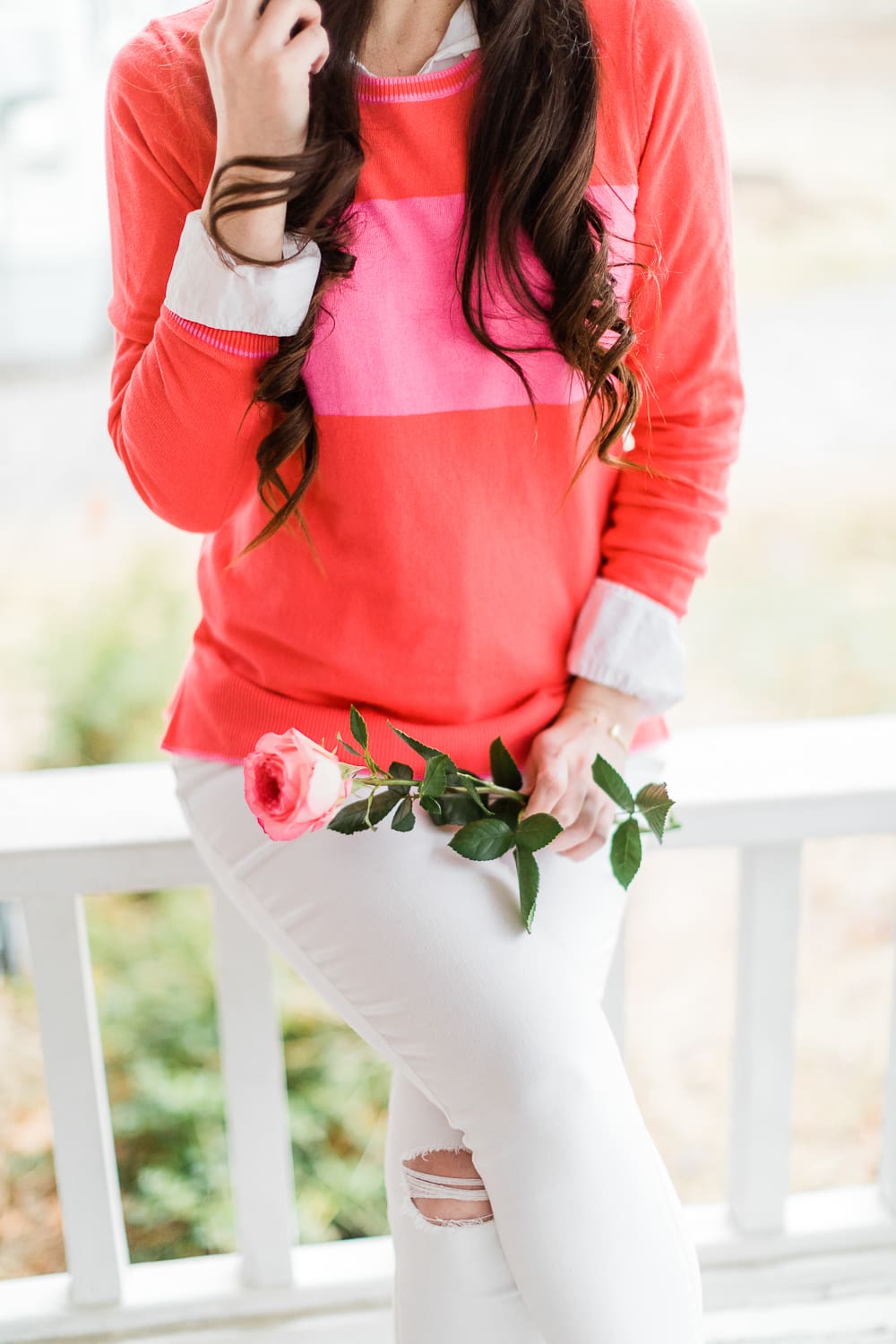 The Perfect Old Navy Crewneck Sweater for Valentine's Day Weekend by Stephanie Ziajka from the popular affordable fashion blog Diary of a Debutante, Old Navy pink stripe crew-neck sweater for women, Kendra Scott Spring 2019 new arrivals, pink stripe crewneck sweater styled over a J. Crew Factory relaxed white oxford with white distressed Levi skinny jeans and natural M. Gemi The Cammeo pumps The Perfect Old Navy Crewneck Sweater for Valentine's Day Weekend by Stephanie Ziajka from the popular affordable fashion blog Diary of a Debutante, Old Navy pink stripe crew-neck sweater for women, Kendra Scott Spring 2019 new arrivals, pink stripe crewneck sweater styled over a J. Crew Factory relaxed white oxford with white distressed Levi skinny jeans and natural M. Gemi The Cammeo pumps