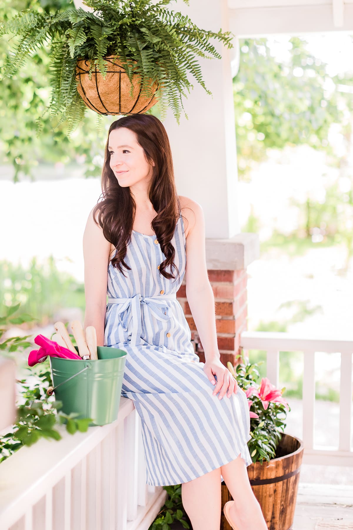 SHEIN Button Through Self Belt Stripe Cami Dress styled with white STEVEN by Steve Madden Women's Greece Sandal by popular affordable fashion blogger Stephanie Ziajka from Diary of a Debutante, best gardening tools on Amazon, best Amazon gardening tool set SHEIN Button Through Self Belt Stripe Cami Dress styled with white STEVEN by Steve Madden Women's Greece Sandal by popular affordable fashion blogger Stephanie Ziajka from Diary of a Debutante, best gardening tools on Amazon, best Amazon gardening tool set
