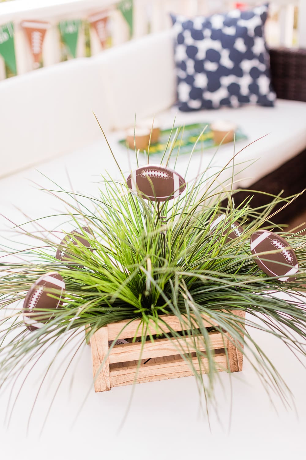DIY Game Day centerpiece by popular DIY blogger Stephanie Ziajka on Diary of a Debutante, DIY football centerpiece ideas, DIY game day centerpiece ideas, faux grass centerpiece DIY Game Day centerpiece by popular DIY blogger Stephanie Ziajka on Diary of a Debutante, DIY football centerpiece ideas, DIY game day centerpiece ideas, faux grass centerpiece