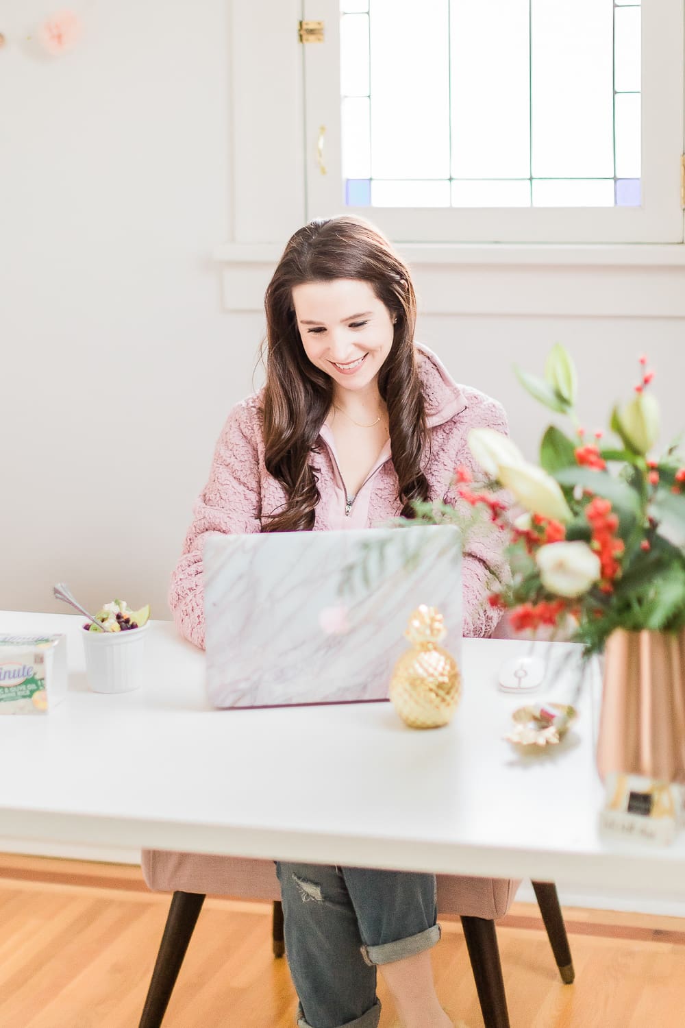 Girl typing on her computer, woman working at desk, white office decor ideas, popular lifestyle blogger Stephanie Ziajka, popular southern lifestyle blog Diary of a Debutante Girl typing on her computer, woman working at desk, white office decor ideas, popular lifestyle blogger Stephanie Ziajka, popular southern lifestyle blog Diary of a Debutante