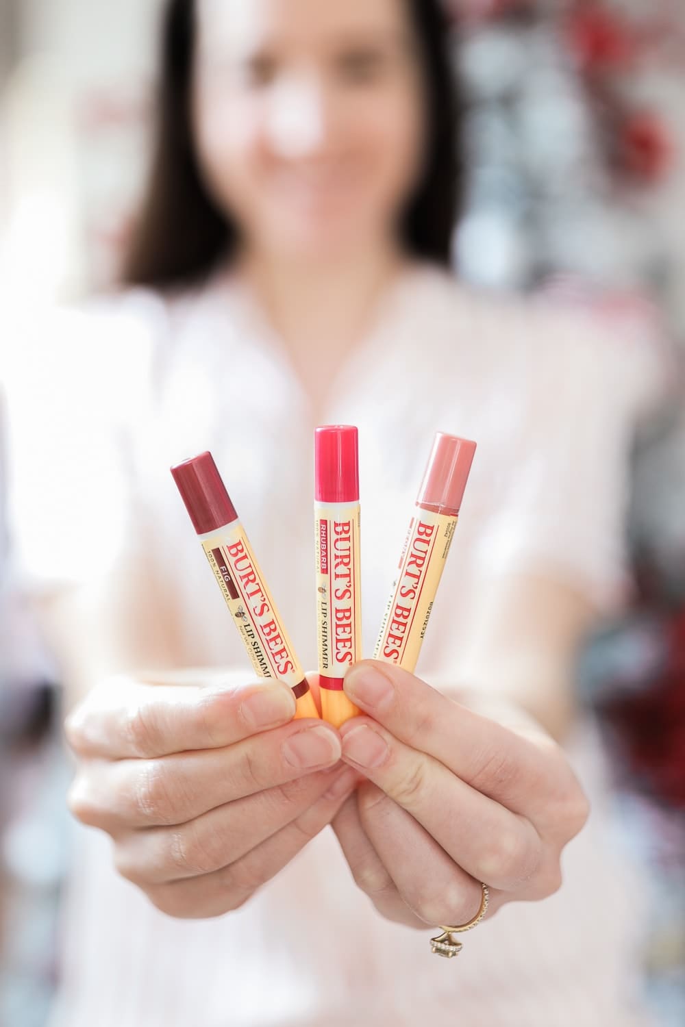 Burt's Bees fig lip shimmer, rhubarb lip shimmer, and peony lip shimmer from the Burt's Bees Mistletoe Kiss Gift Set Warm Collection featured by blogger Stephanie Ziajka on Diary of a Debutante Burt's Bees fig lip shimmer, rhubarb lip shimmer, and peony lip shimmer from the Burt's Bees Mistletoe Kiss Gift Set Warm Collection featured by blogger Stephanie Ziajka on Diary of a Debutante
