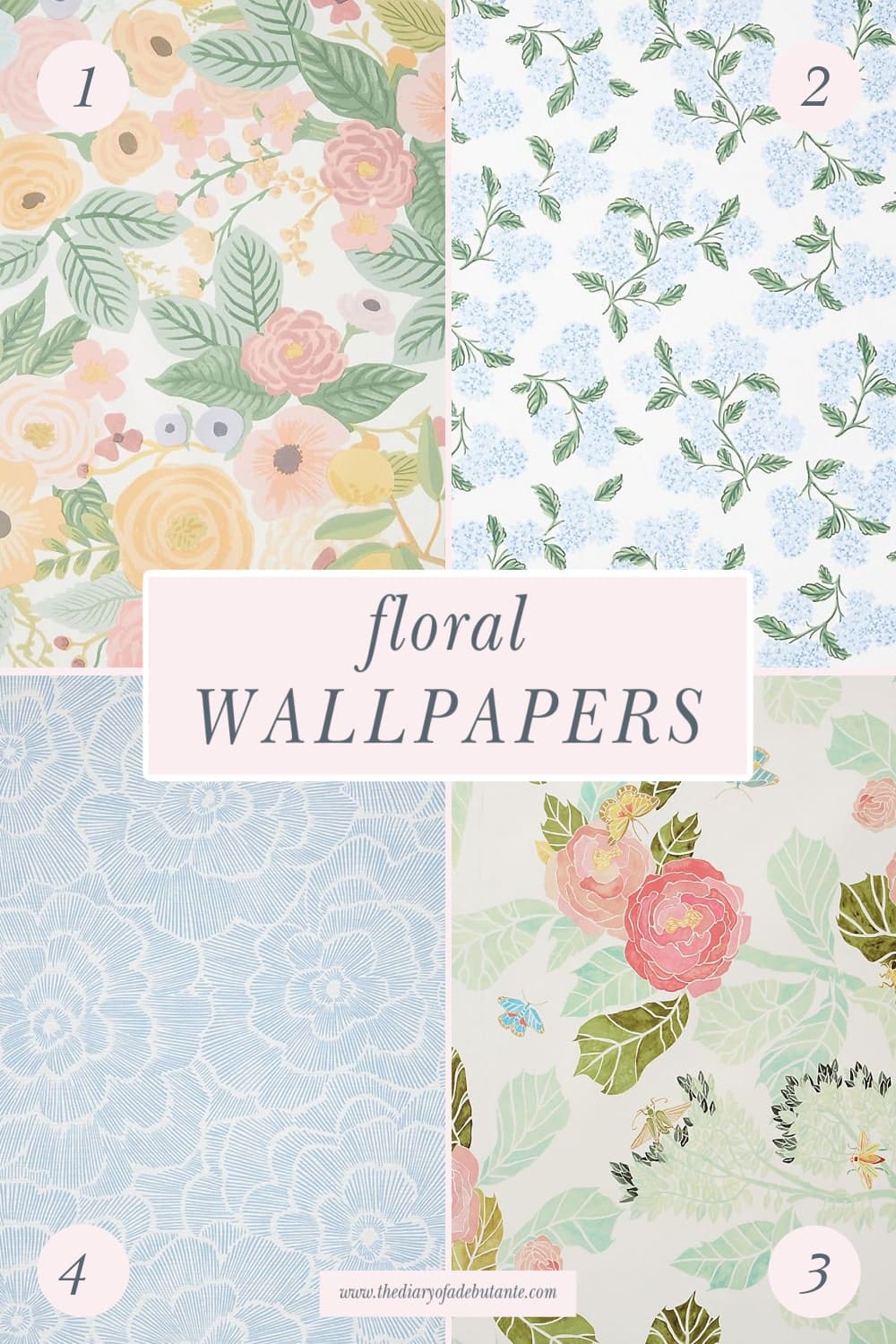 Floral wallpaper ideas for living rooms from blogger Stephanie Ziajka on Diary of a Debutante Floral wallpaper ideas for living rooms from blogger Stephanie Ziajka on Diary of a Debutante