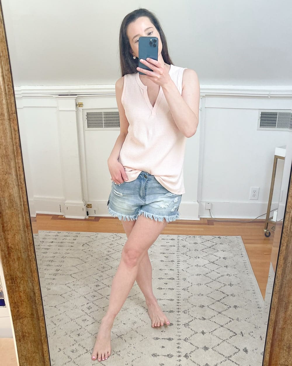 Pink Amazon sleeveless v-neck waffle top worn by affordable fashion blogger Stephanie Ziajka on Diary of a Debutante