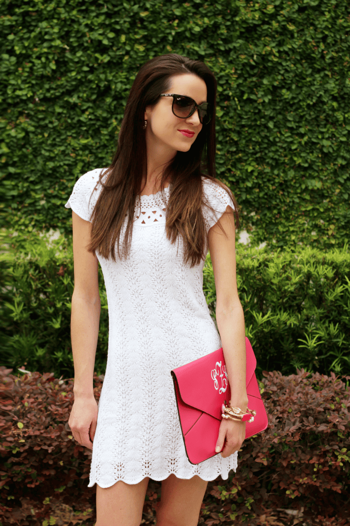 The most perfect little white dress. white scalloped dress, Lilly Pulitzer, Isaac Mizrahi, Marley Lilly, Ray-Ban