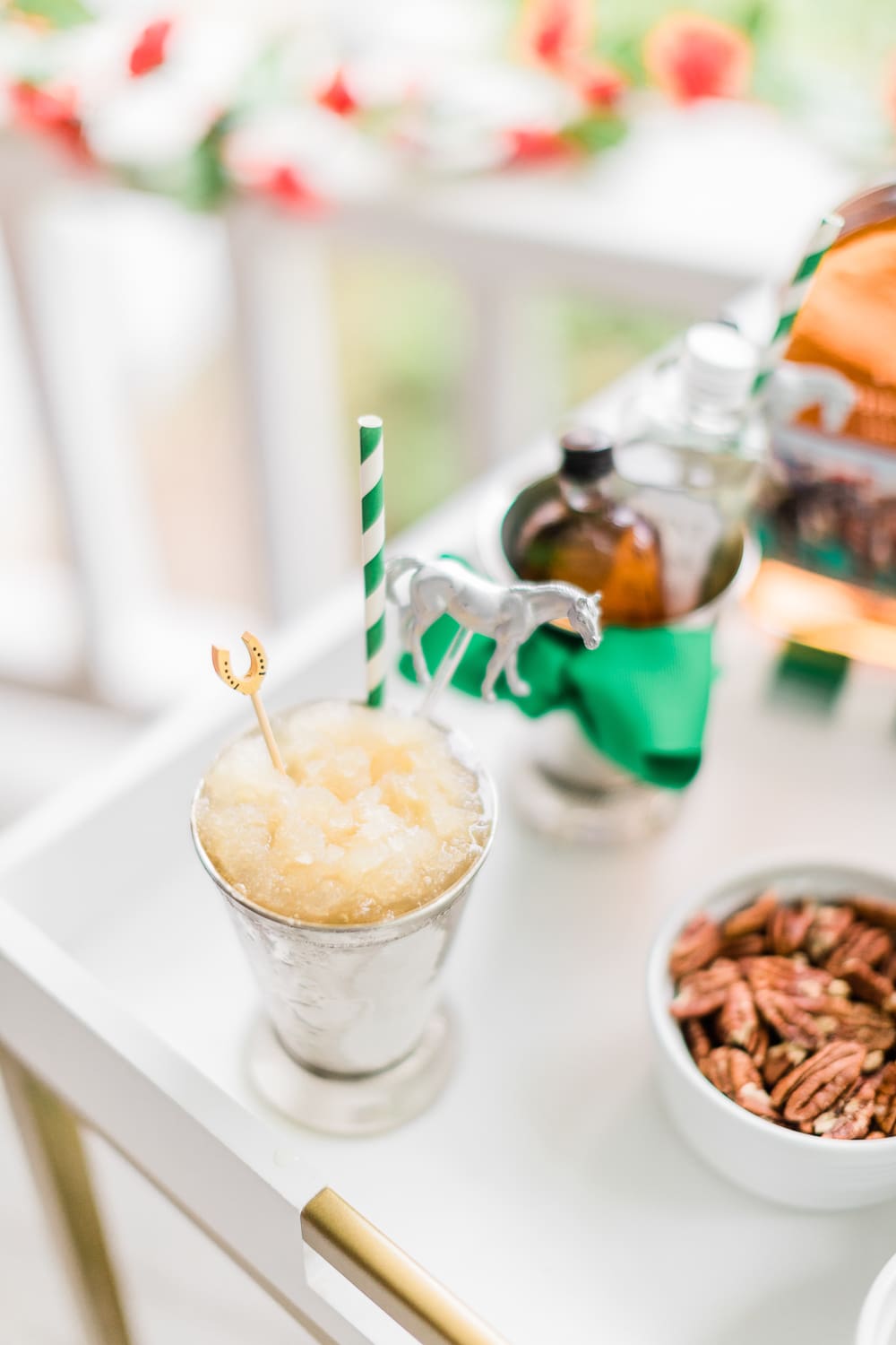 Frozen Mint Julep Punch Recipe from Pizzazzerie's Entertain in Style, frozen derby day drinks, Derby Day Bar Cart and Frozen Mint Julep Punch Recipe by Stephanie Ziajka from the popular southern lifestyle blog Diary of a Debutante Frozen Mint Julep Punch Recipe from Pizzazzerie's Entertain in Style, frozen derby day drinks, Derby Day Bar Cart and Frozen Mint Julep Punch Recipe by Stephanie Ziajka from the popular southern lifestyle blog Diary of a Debutante