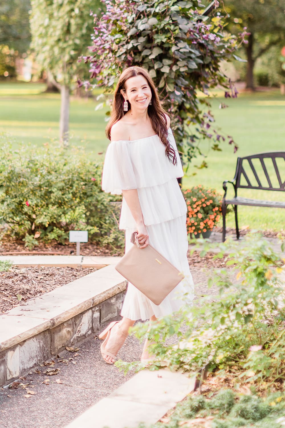 Budget-Friendly Bridal Shower Dress for the Bride-to-Be by affordable fashion blogger Stephanie Ziajka on Diary of a Debutante, Amazon ETCYY Off the Shoulder Ruffle Chiffon Dress styled with Amazon Heels Charm nude chunky block sandals, fall LWD outfit Budget-Friendly Bridal Shower Dress for the Bride-to-Be by affordable fashion blogger Stephanie Ziajka on Diary of a Debutante, Amazon ETCYY Off the Shoulder Ruffle Chiffon Dress styled with Amazon Heels Charm nude chunky block sandals, fall LWD outfit